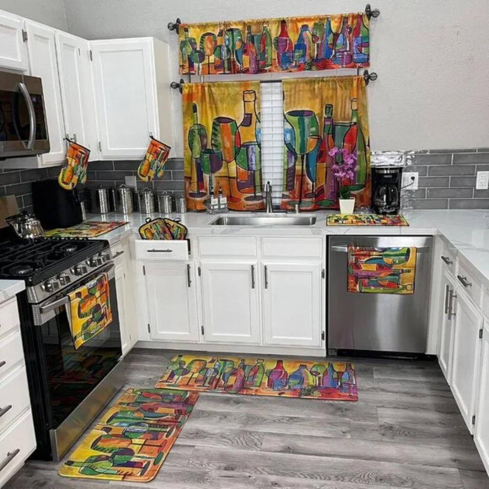 New Artistic Anti-Fatigue Kitchen Mat Set, Padded, Pain Relief - Wine Color